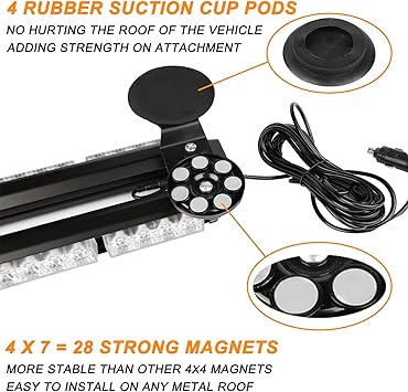 ASPL 29.5" 54 LED Strobe Light Bar Double Side Flashing High Intensity Emergency Warning Flash Strobe Light with Magnetic Base for Safety Construction Vehicles Tow Trucks Pickup (AmberWhite)