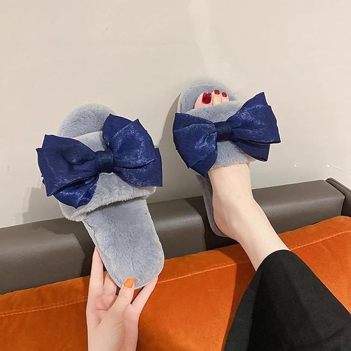 Women's Fuzzy Slippers Butterfly Dewy Toe Indoor Slippers Plush Girl Cute Bedroom Home Shoes and Comfortable