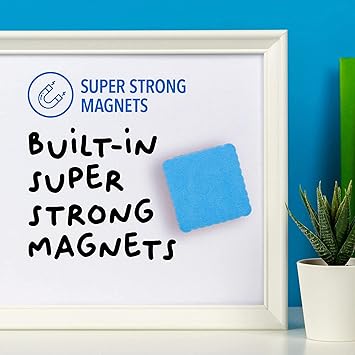Mini Dry Erase Erasers, RNKP 24 Pack Magnetic Whiteboard Dry Erasers Chalkboard Cleaner Wiper for Kids and Classroom Teacher Supplies, Home and Office (2 x 2 Inch) Sky Blue
