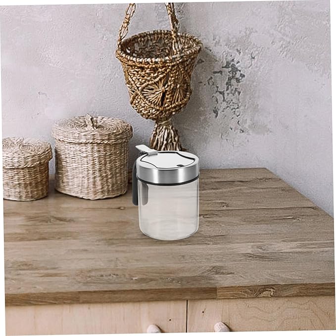KICHOUSE 300ml Lid Glass Kitchen Seasoning Jar with Spoon Spice Container for Household Use Ideal for Storing Salt Sugar and Seasonings