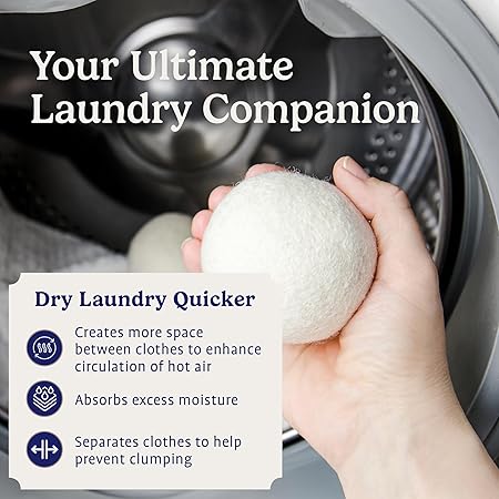 Handy Laundry Wool Dryer Balls - Natural Fabric Softener, Reusable, Reduces Clothing Wrinkles and Saves Drying Time, Better Alternative to Plastic Balls and Liquid Softener (Pack of 6)