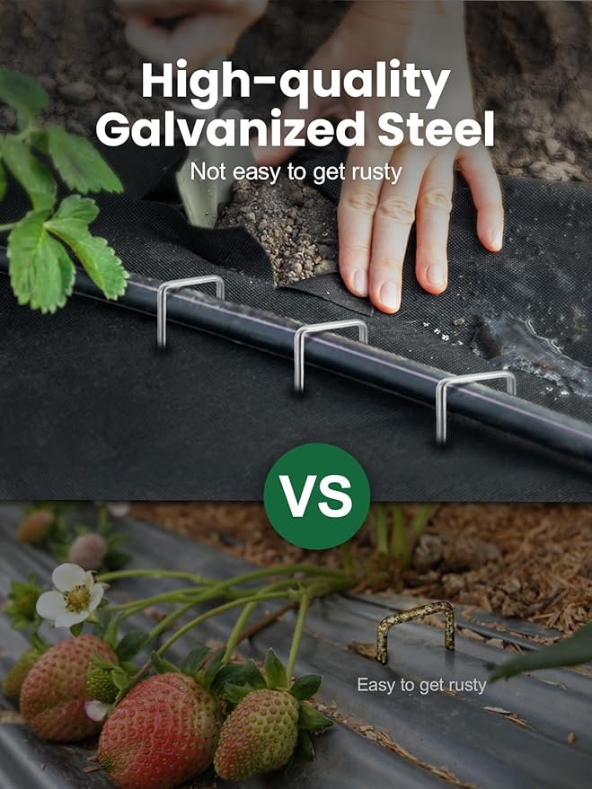 GROWNEER Landscape Staples 100 Packs 6 Inches Heavy Duty 11 Gauge Galvanized Steel Garden Stakes, Garden Staples Securing Pegs for Securing Weed Fabric Landscape Fabric Netting Ground Sheets Fences