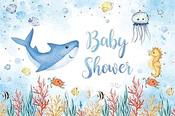 Ocean Baby Shower Backdrop 8 x 6 ft Sea Theme Underwater World Animal Nautical Vinyl Photography Background Banner for Birthday New Baby Shower Party Photoprops