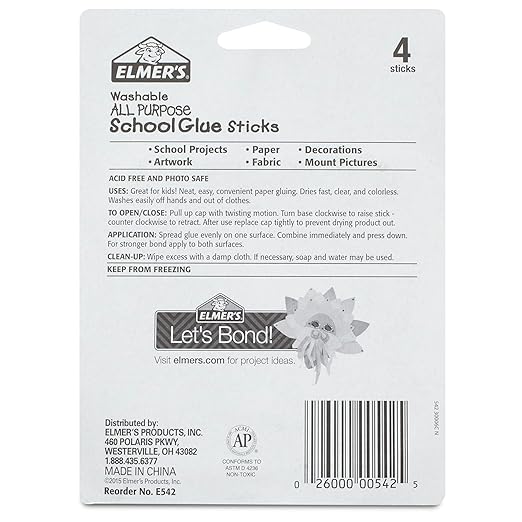 Elmer's All Purpose School Glue Sticks, Clear, Washable, 4 Pack, 0.24-ounce sticks