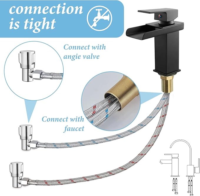 24 Inch Faucet Supply Lines, 2 PCS Faucet Hose Bathroom Kitchen Faucets Lines Braided Stainless Steel Supply Hose for Hot and Cold Water Supply(38-Inch Female Compression Thread X M10 Male Connector)
