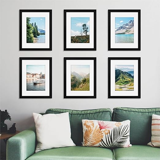 decorUhome 8.5x11 Picture Frame, Display Pictures 6x8 with Mat or 8.5x11 without Mat, Black Engineered Wood Photo Frame with Plexiglass for Wall & Tabletop Display, Picture Frames 8.5x11 Set of 4