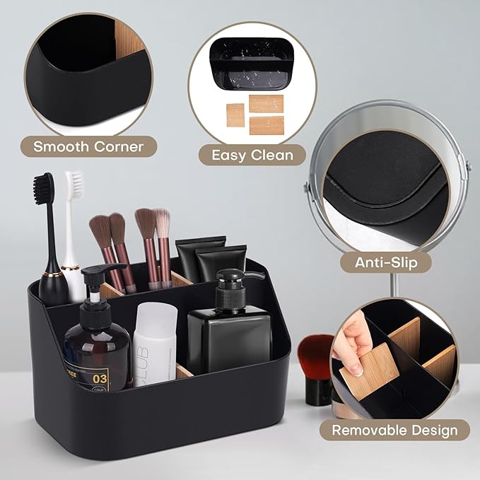 Electric Toothbrush Holders for Bathrooms,Black Tooth Brushing Holder,Toothpaste Organizer with Dividers,Bathroom Countertop Accessories Storage,Toothbrush Stand for Vanity Office Sink