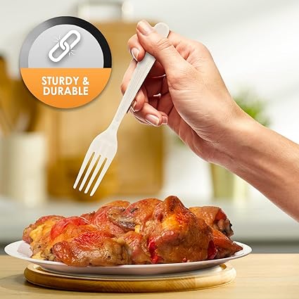 PAMI 1000 Count Heavy Duty Disposable Plastic Forks, Heavy Weight White Silverware for Parties, Weddings, Catering