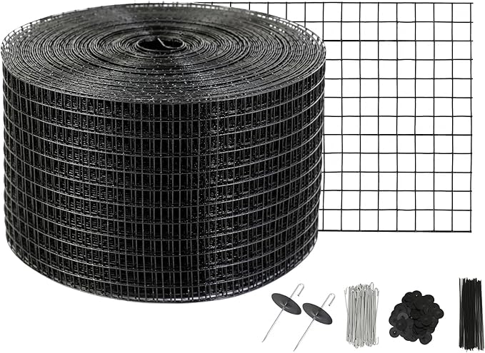 VEVOR 8in x 98ft Solar Panel Bird Guard, PVC Coated Wire Mesh Roll Kit with 100pcs Fasteners,Critter Fence,Pigeon Proofing, Black