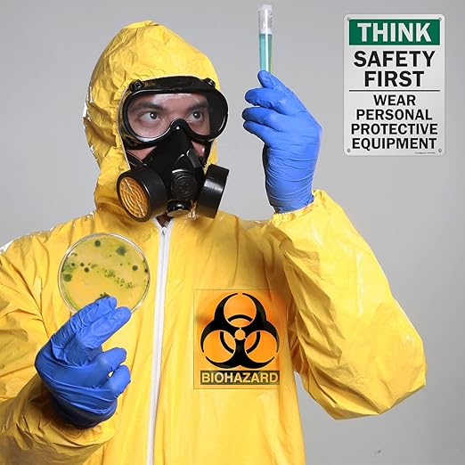 SmartSign - S-2917-AL-14 "Think Safety First - Wear Personal Protective Equipment" Sign 10" x 14" Aluminum 10" x 14" Non-Reflective Aluminum