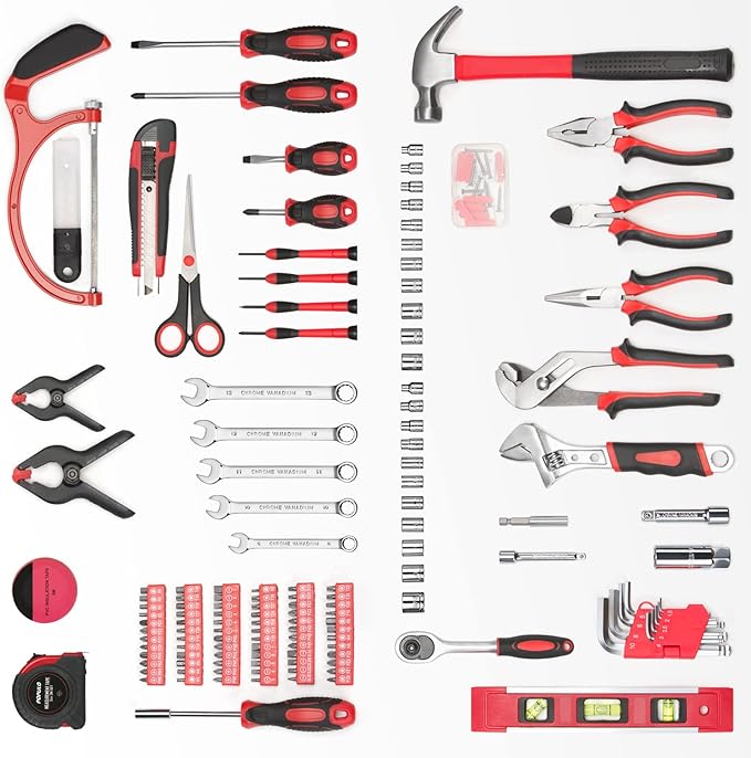 POPULO 222 Piece Home Tool Set in Sturdy Fabric Bag - Complete All-Purpose Tool Kit for Home Maintenance and Repairs