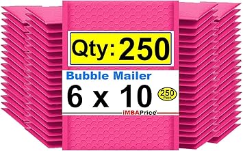 iMBAPrice 6x10 Inches Pink Color Polybubble Bag, 250-Pack Small Size 0 Self Seal Poly Bubble Mailers Padded Packing Envelopes (Total 250 Bags)