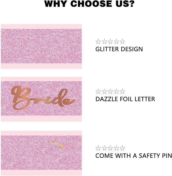 Vuzvuv Bride to Be Sash, Bride to Be Sash with Glitter Letters for Bachelorette Party Decorations,Engagement Party Decoration, Bride Gift-Pink