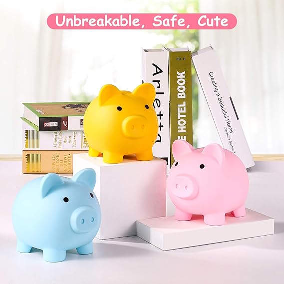 Unbreakable Plastic Piggy Bank, Medium Size Coin Bank for Kids, Practical Gift for Birthday, Easter, and Christmas (Pink)