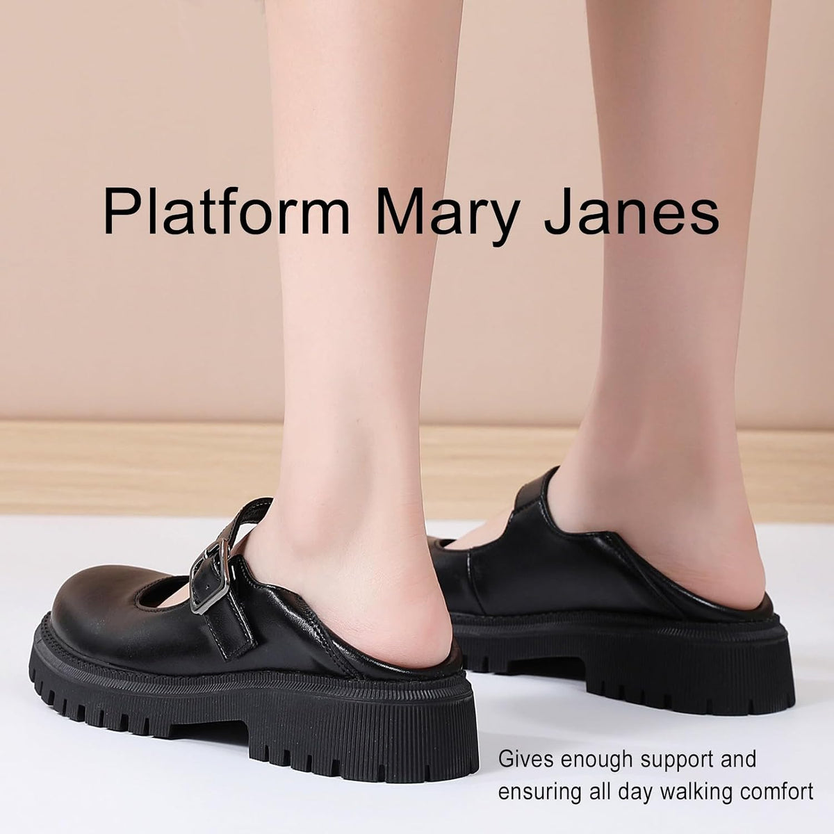 Size 10.5-11 XMM Mary Jane Shoes Platform Chunky Mary Janes for Women Ladies Comfort Leather Round Toe Non-Slip Dressy Casual Cute Girls School Work Shoes