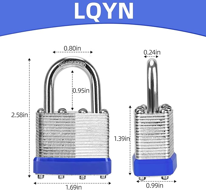 Padlocks with Same Key, LQYN 2 Pcs Laminated Keyed Padlock (1-9/16", 40mm),Keyed Alike Locks,Normal Shackle,for Storage Locker,Hasp Latch,Toolbox,Sheds