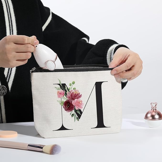Initial Makeup Bag, Personalized Gifts for Women, Bridesmaid Gifts, Birthday Gifts for Women Mom, Gifts for Best Friend, Bride Bridesmaid Cosmetic bag (Letter M)