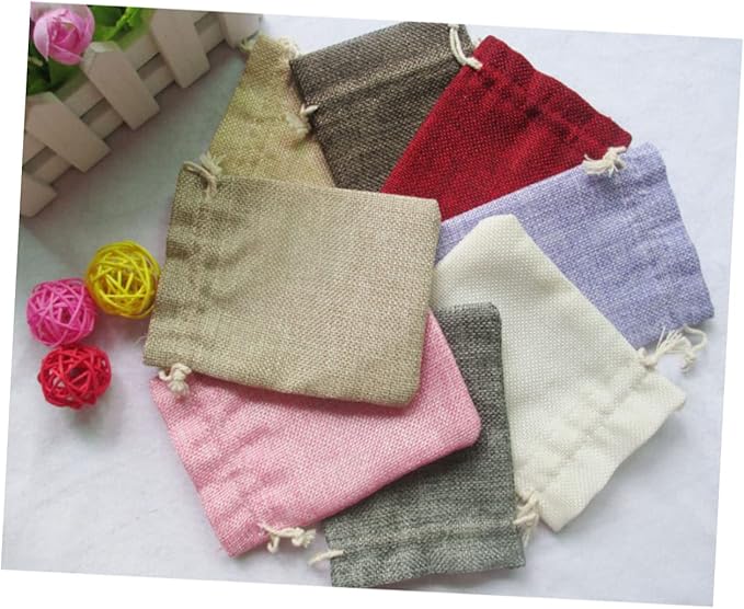 Outanaya Red Jute Bag Jewelry Pouches Drawstring 10 Pack Linen Small Size for Beads Makeup Wedding Favors