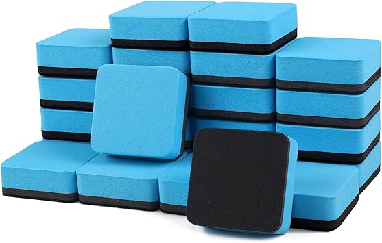 Mini Dry Erase Erasers, RNKP 24 Pack Magnetic Whiteboard Dry Erasers Chalkboard Cleaner Wiper for Kids and Classroom Teacher Supplies, Home and Office (2 x 2 Inch) Sky Blue