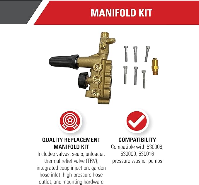 Simpson Cleaning 7108746 Manifold Replacement Kit for AAA 530008, 530009, 530016 Pressure Washer Pump, Gold