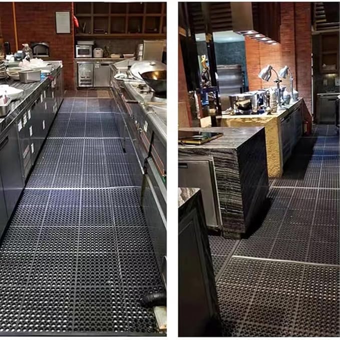 Anti-Fatigue Rubber Floor Mat - NANBOWANG Commercial Grade Grease Resistant Non-Slip Recycle Tyre Floor Mats for Restaurant Kitchen Bar Garden Outdoor Wet Area (36"x 60") Black