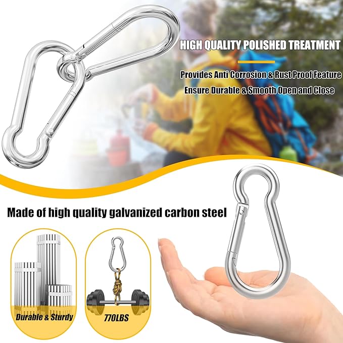 30PCS 4" Heavy Duty Spring Snap Hook, M10 38" Galvanized Steel Carabiner Clip Qiuck Link Spring Snap Hook, 770LBS Holding Capacity Keychain Buckle for Swing Hammock Gym Outdoor