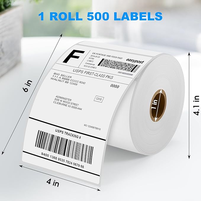 MaxGear 4" x 6" Direct Thermal Shipping Labels, 500 Perforated Mailing Labels, Compatible with Brother, Zebra, Rollo Most Thermal Printers, Commercial Grade, Not for Dymo