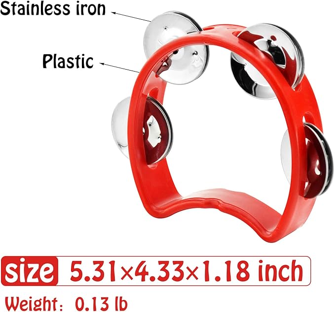 MUSICUBE Tambourine for Adults Kids 5 Pcs Plastic Percussion Tambourine with 4 Bells Hand Bell Musical Toys for Toddler Musical Rhythm Instrument for Kindergarten, Family and School Party Supplies