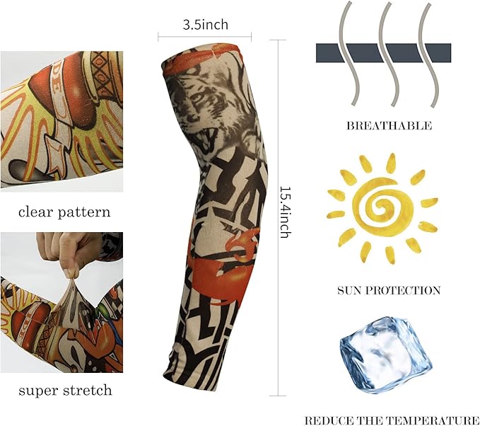 YARIEW 6pcs Temporary Tattoo Sleeves, 6pcs Set Arts Temporary Fake Slip On Tattoo Arm Sleeves Kit