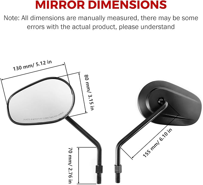 INNOGLOW Motorcycle Mirrors Rearview Mirror Side Mirrors Wide Field Matte Black Aluminum 8mm10mm Universal for Suzuki kawasaki Cruiser Chopper