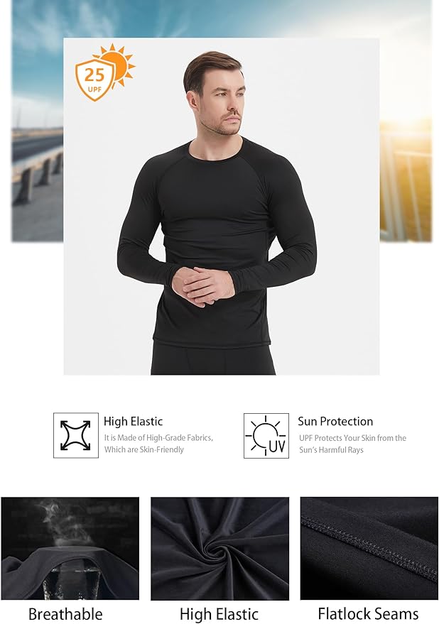 5Pack Men's Compression Shirts Long Sleeve Athletic Workout Sports Undershirt Base Layer Top for Winter