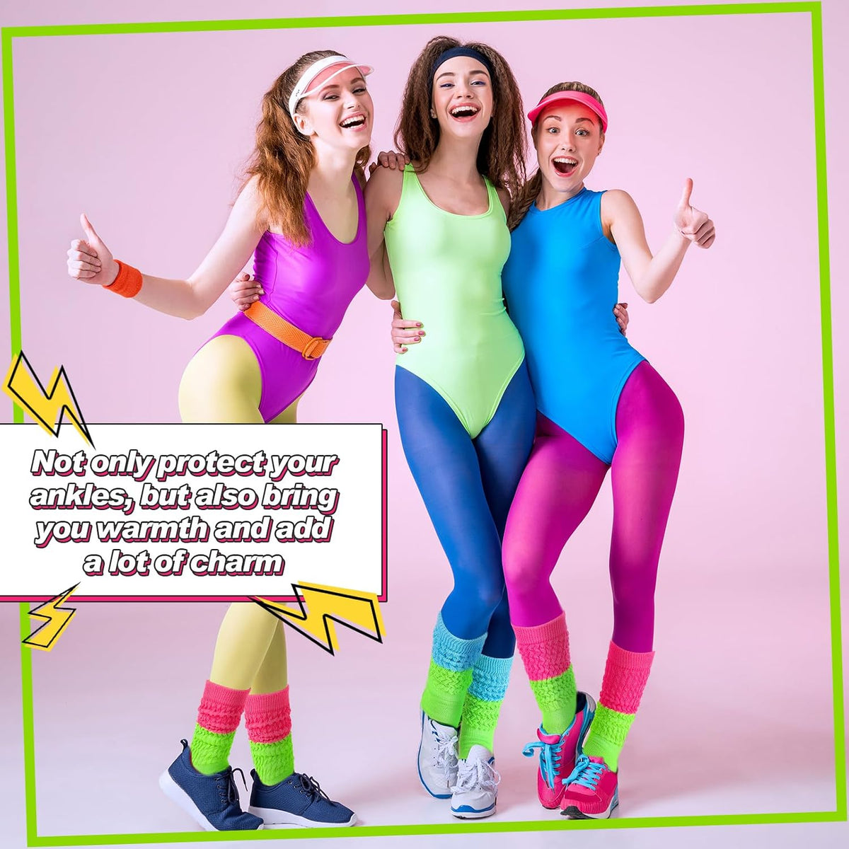 JenPen 2 Pairs Neon Slouch Socks for Women, 80s 90s Scrunch Knee High Socks Forfor 80s 90s Party Extra Long