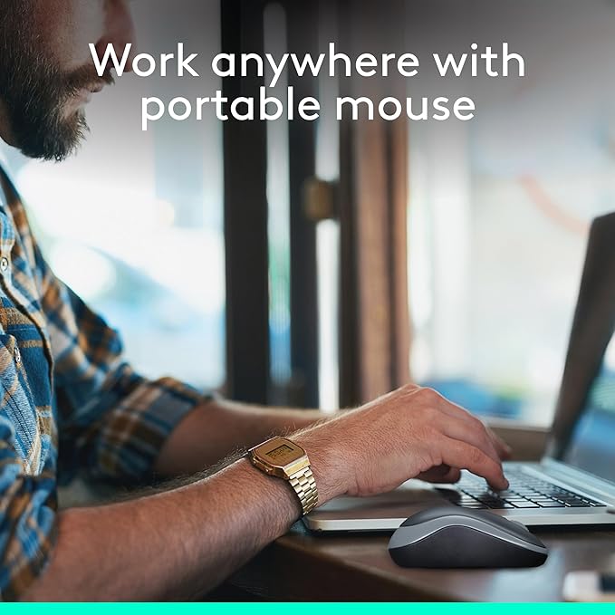 Logitech M185 Wireless Mouse, 2.4GHz with USB Mini Receiver, 12-Month Battery Life, 1000 DPI Optical Tracking, Ambidextrous PCMacLaptop - Swift Grey