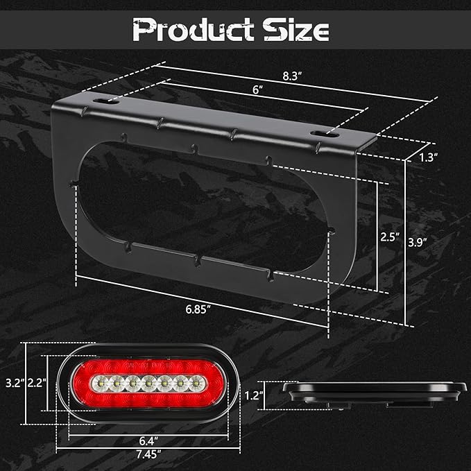 LINKITOM 6 Inches Oval Tail Lights with Steel Mounting Bracket for 10-30 Volt Boat Trailer Truck RV, DOT Certified, IP67 Waterproof