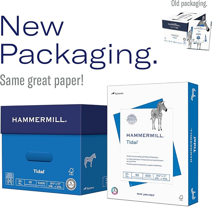 Hammermill Printer Paper, Tidal 20 lb Copy Paper, 8.5 x 11-1 Ream (500 Sheets) - 92 Bright, Made in the USA