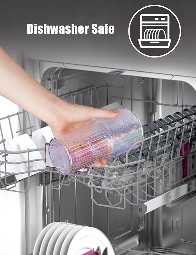 NiHome Iridescent Borosilicate Glass Tumbler Cup with Glass Lid & Straw 22oz/650ml 2-Pack, Leak-Proof Silicone Seal for Flavor Preservation, Hygienic & Dishwasher Safe, 2PCS Straw Brushes Included