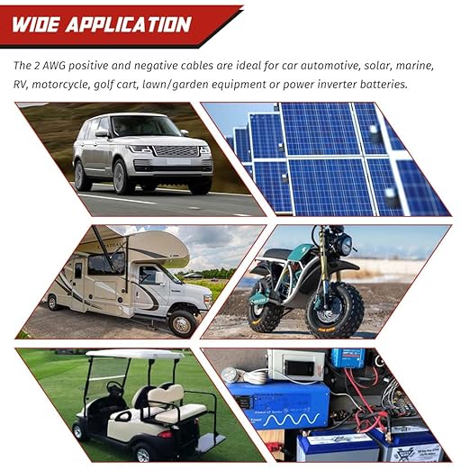 2 AWG Battery Cable 2AWG Gauge Pure Copper Battery Inverter Cables with 516 in Lugs Both Ends Power Inverter Wire Set for Automotive Solar Marine Boat RV Car Motorcycle Red and Black (5FT)