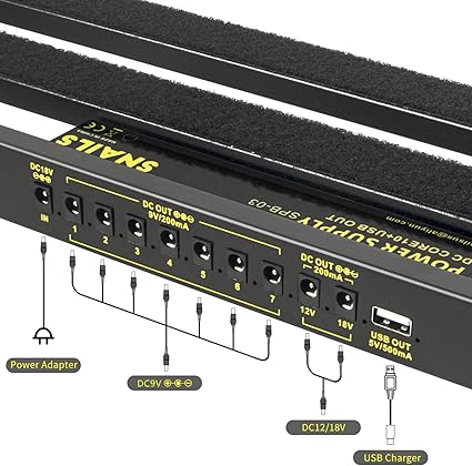 Guitar Pedal Board With Completely Isolated Power Supply, 195in 1.8LB Aluminum Alloy Guitar Pedalboard, Included Carrying Bag, Pedal Cable, Adapter, 401.2in Self Adhesive Hook Loop Tape, Cable Ties