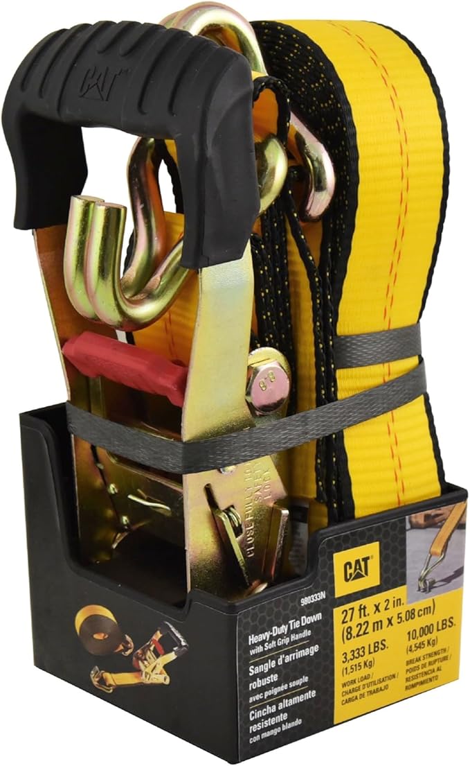 Cat 1 Piece 2 Inch x 27 Feet Heavy Duty Ratchet Tie Down with Double J-Hook, 3300 Pound working strength, 10,000 Pound breaking strength - 980333N
