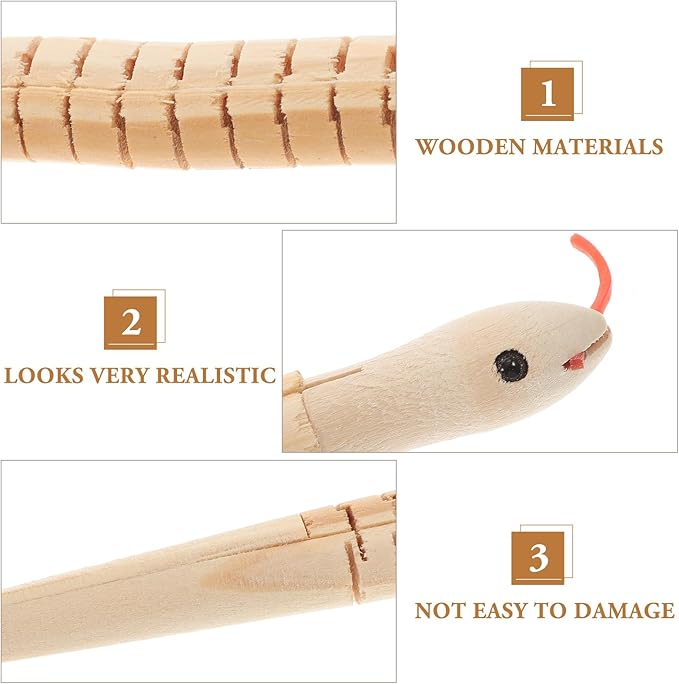 Ciieeo Wooden Snake Toy 8Pcs Halloween Wooden Snakes Lifelike Wooden Wiggly Snakes Jointed Flexible Wood Snake Animal Model Realistic Snake Halloween Tricky Creepy Prank Props Rain Forest Snakes