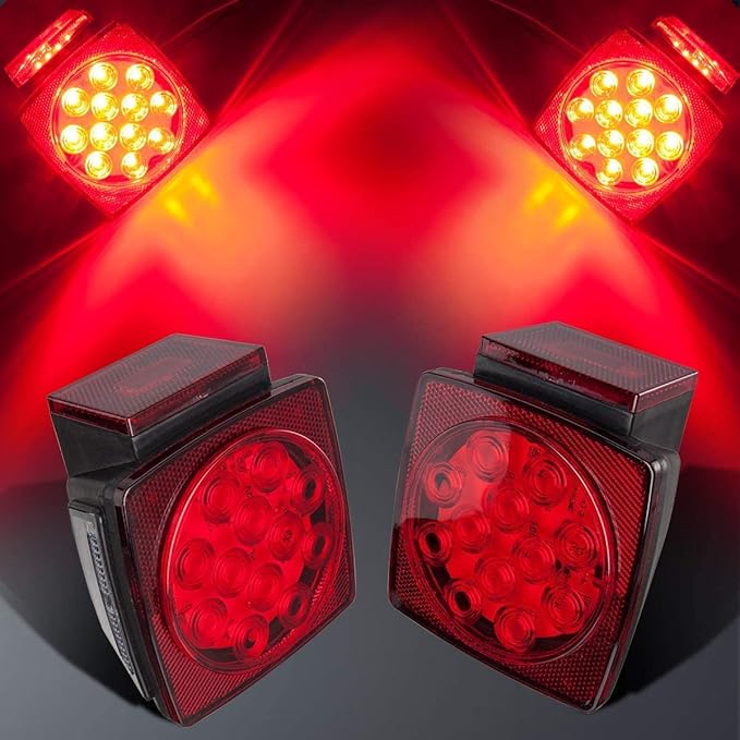 Trailer Tail Lights, Square Boat Trailer Lights Led Submersible Kit, Stop Turn Tail License Brake Running Light for Boat Truck RV Trailers Under 80" (2 Pack)