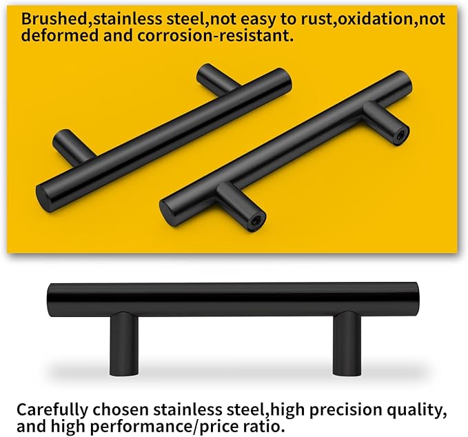Goldmic 2 Packs Cabinet Pulls Matte Black Stainless Steel for Kitchen Cabinet Handles Cupboard Drawers Pulls,5 Inch Length,3 Inch Hole Center