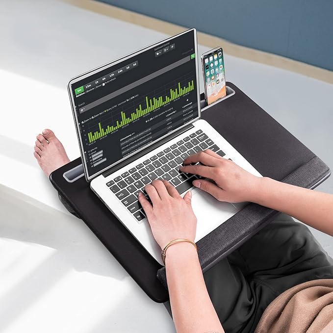 Extra Large Lap Laptop Desk - Full PU Material Mouse Pad Gaming Tray - Portable LapDesk with Phone Holder Wrist Rest for Notebook, MacBook, Tablet, Bed, Sofa(Black, Fit Up 17.3-in Laptops)