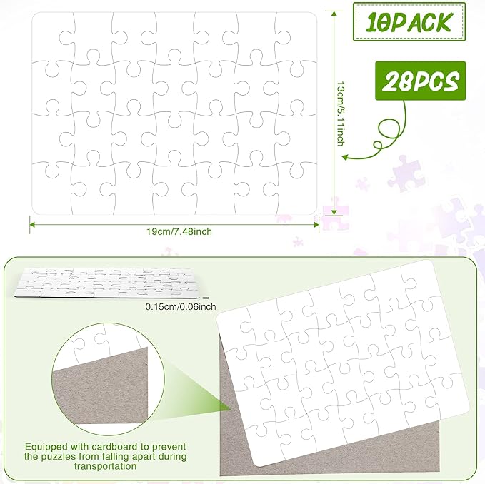 Sumind 10 Sets Blank Sublimation Puzzle Jigsaw Rectangle Heart Shaped White DIY Custom Puzzle Heat Press Thermal Transfer Puzzle Pearl Puzzle Blank Puzzle(A5-28 Rectangle)