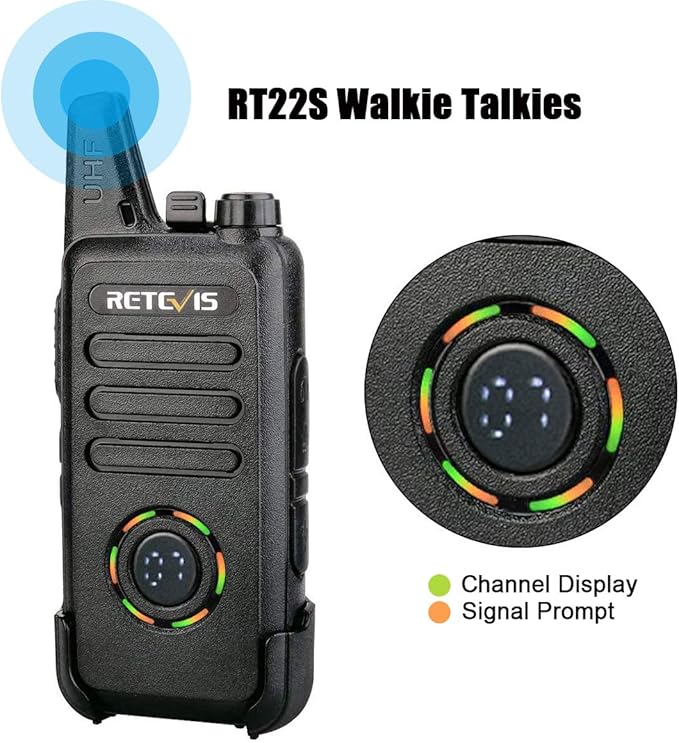 Retevis RT22S Walkie-Talkies Rechargeable,Small Walkie Talkies for Adults,VOX Alarm Channel Signal Display,Compact Two Way Radios for Family Community Gift Skiing(2 Pack)