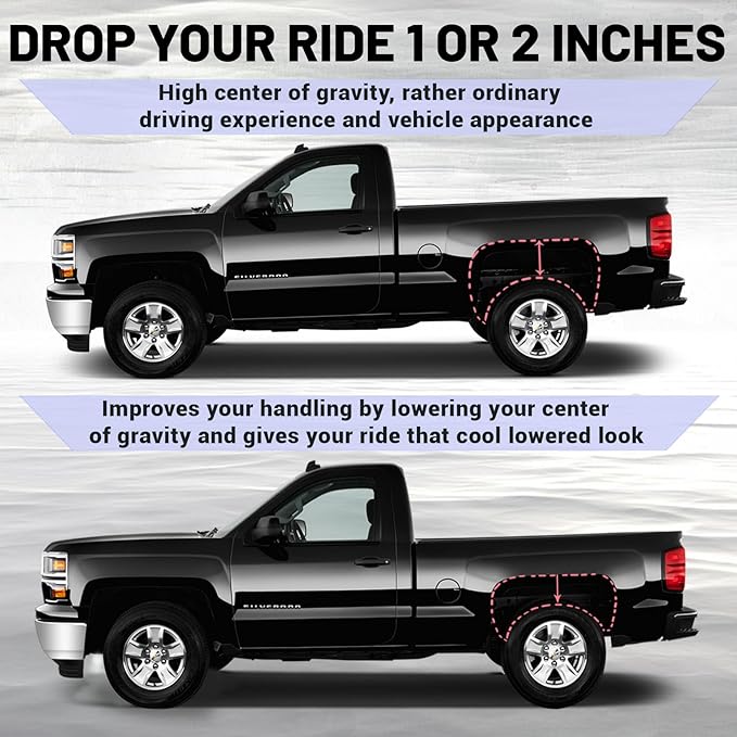 2" Rear Drop Lowering Shackle Suspension Kit Compatible with Chevy and Gmc C1500 C2500 1988-1998, Silverado Sierra 1500 1988-2019, Replaces 410520