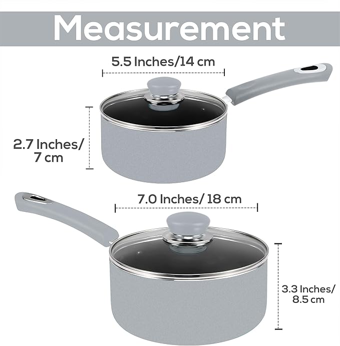 Utopia Kitchen Nonstick Saucepan Set with Lid, 1 Quart and 2 Quarts Multipurpose Pots Set for Home Kitchen or Restaurant (Silver-Black)