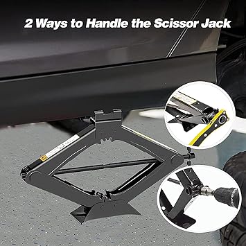 CFYUSEU Scissor Lift Jack Max 3 Ton Capacity with Jack Socket Drill Adapter, Lifting Jack Car Kit with WrenchLug Wrench for Car SUV MPV, Black, QJD-3-1