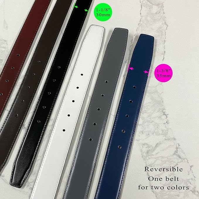Reversible Dress Belt Strap Replacement Genuine Leather 1-18"(30mm) 1-38"(35mm) Wide