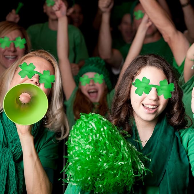 St Patricks Day Green Shamrock Glasses 6 PCS, Irish Four Leaf Clover Universal Fit Sunglasses Party Favor Supplies Accessories, Saint Patricks Gifts Decorations Photo Props for Parade Outfits Costume